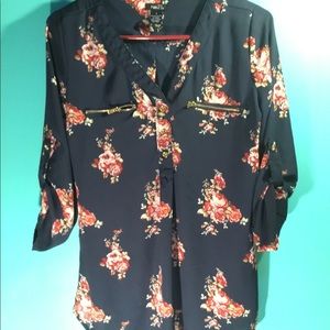 Navy blue floral blouse